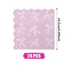 粉色边四瓣花蝴蝶结一次性餐盘、餐巾纸和杯子，派对用品套装，可供 24 人使用，一次性纸质派对餐具，适合生日、婚礼、主题派对、家庭野餐。 - 查看 9