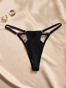 Charlaine 1 chiếc quần lót dây ren gợi cảm dành cho nữ, kiểu dáng lãng mạn Pháp. - màu đen - Xem 8