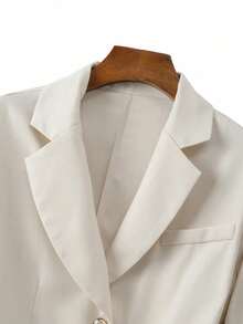 GlowEve CURVE Bộ đồ đi làm tay dài cổ tròn màu trơn phổ biến dành cho nữ cỡ lớn, thiết kế vừa vặn thanh lịch, trang trí nút kim loại, đa năng cho phụ nữ vào mùa thu/đông - Màu be - Xem 6