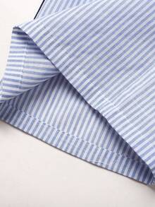 SHEIN Bộ đồ 2 món cho bé gái tuổi teen mùa hè, thanh lịch, thường ngày đi làm, gồm áo crop top tay ngắn cài kim loại và quần ống rộng cạp cao. - Màu xanh lam - Xem 11