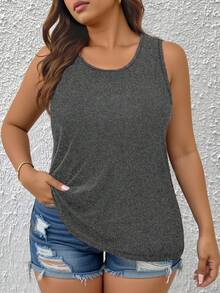 EMERY ROSE Plus Size Summer Casual Simple Solid Color Tank Top - Grey - View 1