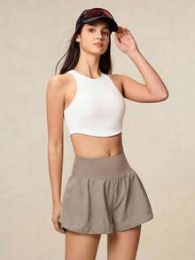 OutZeal 女士运动短裤 健身跑步收腹内置短裤 带口袋运动裤 - 卡其色 - 查看 8