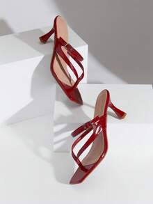 SHUZIA Sandal xỏ ngón đế thấp, mũi vuông, thoải mái dành cho nữ. - Đỏ - Xem 1