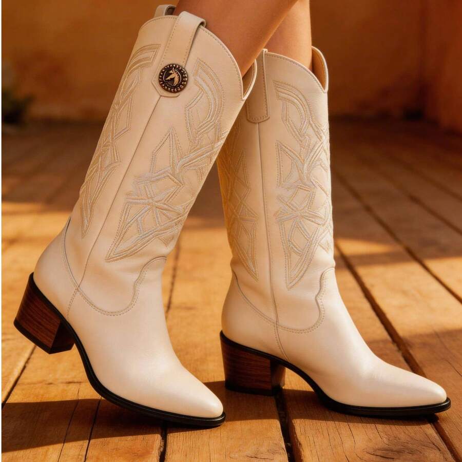 Botas Alta de Piel Estilo Western – Diseño Elegante y Versátil para Uso Diario - Café integral - Ver 1