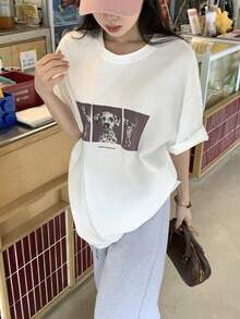 DAZY Women's Round Neck Printed Short Sleeve Casual T-Shirt Graphic Tees Women - White - View 4