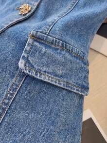 SHEIN MOD Áo hai dây denim nữ khóa kim loại, kiểu dáng thường ngày, đa năng. - Rửa nhẹ - Xem 3