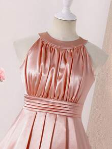 SHEIN 优雅的婚礼花童礼服，雪纺花卉露背无袖中长连衣裙，时尚蓬蓬公主裙 - 粉色 - 查看 8