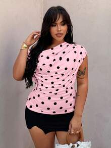 Rustia Camiseta sin mangas de cuello de pico con lunares, talla grande, primavera/verano - Rosa - Ver 6