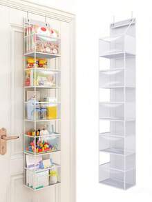 1pc/Hanging Storage Bag/Bag Organizer/Door Storage Bag, Transparent PVC Foldable Multi-Layer Sorting Box, With Hooks, Suitable For Closets, Laundry Rooms, Wardrobes, Bathrooms, Toys, Clothes, Playthings, Snacks, Cosmetics, Etc. Large Capacity Storage Bag/White - White - View 1