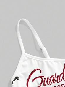 ROMWE Avant 性感朋克虎中国风音乐节书法虎竹标语玫瑰菊花女式背心 - 白色 - 查看 3