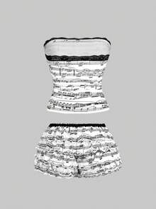 ROMWE Y2K Leopard Print Cake Shorts 2 Pieces Set For Women - Black and White - View 2