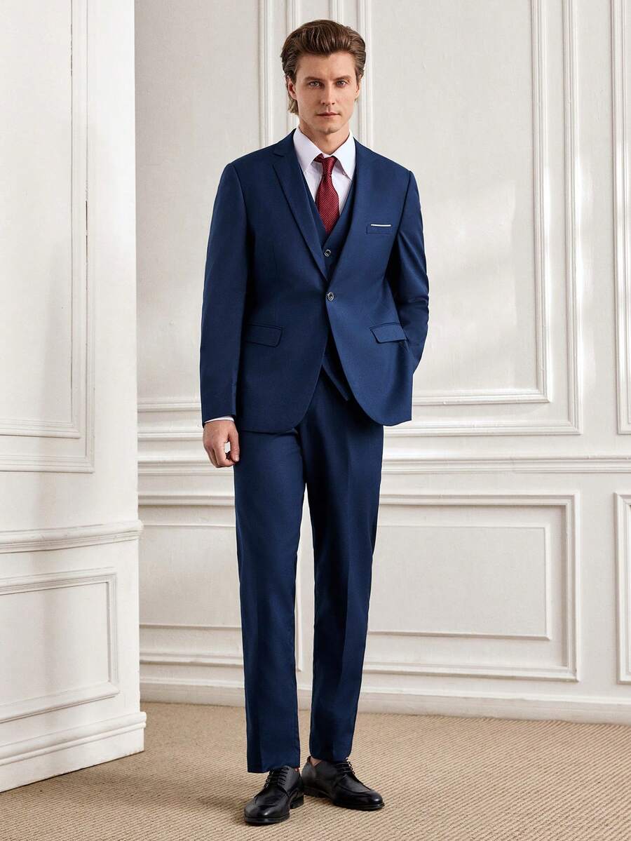 Officeau Bộ vest công sở thời trang nam SuitGent, bộ vest công sở trang trọng chất lượng cao, bộ tuxedo cưới dáng ôm cho chú rể, áo khoác vest nam. - Màu xanh hải quân - Xem 1