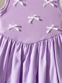 SHEIN Playful Pals Baby Girl Summer Waist Cinched Butterfly Decor Vintage Petal Sleeve Princess Dress Purple Dress Bowknot Dress Toddler Dresses Baby Dresses Girls Dresses - Purple - View 9