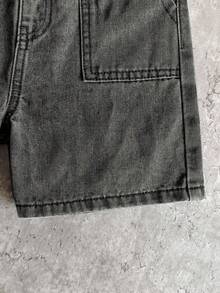 SHEIN 小男孩夏季休閒柔軟波西米亞風抽繩腰鬆身牛仔短褲，不含上衣，夏季日常穿著與度假 - 黑色 - 查看 5