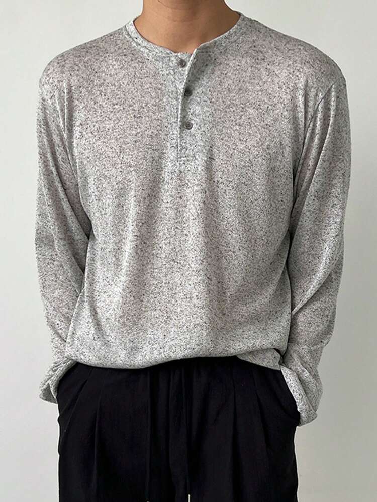 Grey Round Neck Half-Zip Floral Men's T-Shirt, Spring