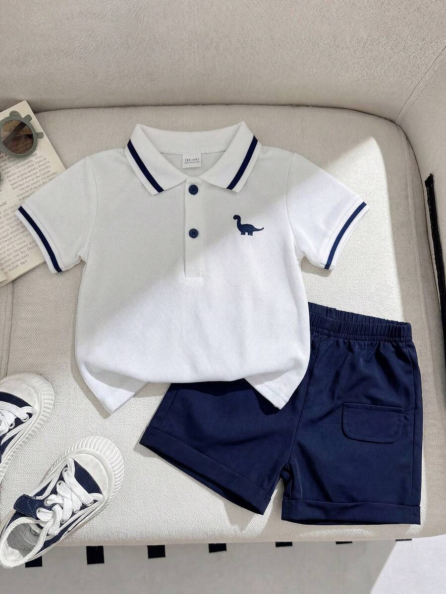 Souflis Souflis Bộ áo polo kiểu quý ông học viện cho bé trai sơ sinh và trẻ nhỏ, có cổ và quần short túi, màu xanh dương và trắng, thích hợp cho mùa xuân/hè. - Xanh và trắng - Xem 1