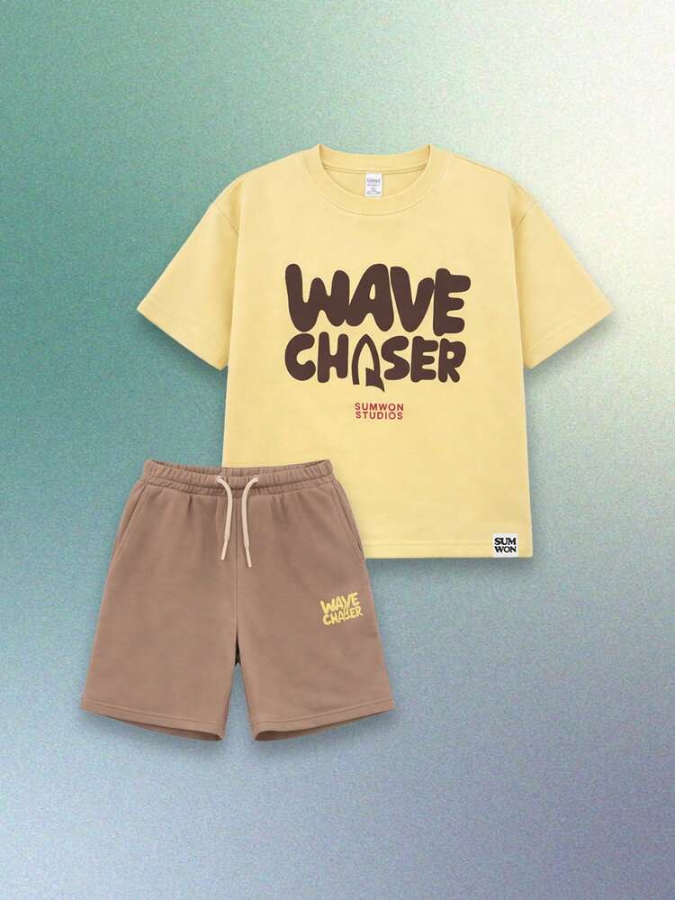 Oversized Boys Summer Wave Chaser Graphic Tee And Shorts Set Casual Crew Neck Short Sleeve Co Ord Outfit