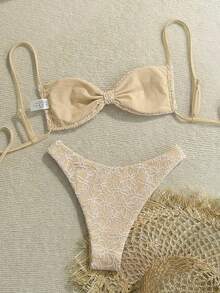 Swim Mod 2026 Floral Print Women's Bikini Set, Suitable For Beach Vacation - Beige - View 2