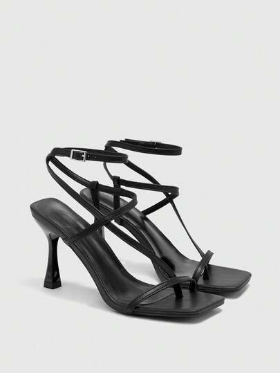 CUCCOO BIZCHIC 女士夏季小猫跟交叉绑带搭扣性感高跟凉鞋