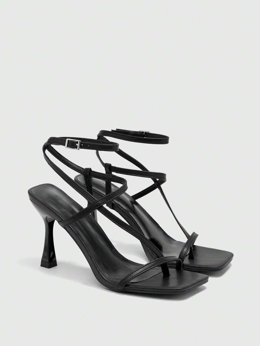 CUCCOO BIZCHIC 女士夏季小猫跟交叉绑带搭扣性感高跟凉鞋 - 黑色 - 查看 1