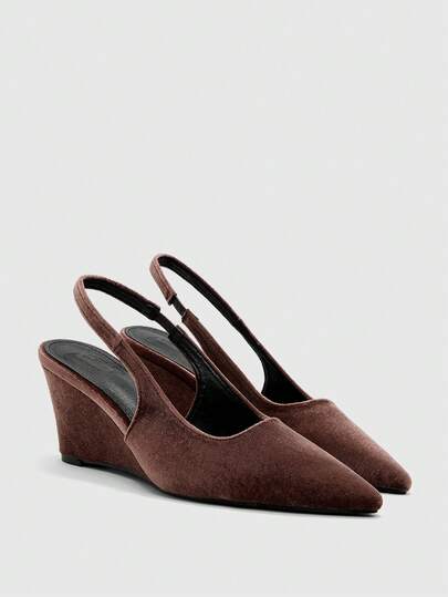 CUCCOO BIZCHIC Women Shoes Outdoor Women's Pointed Wedge Heel Black Fleece Fabric Stylish, Simple And Comfortable Daily Party Festival Banquet With Elastic Band Gag Heel Solid Color Shoes