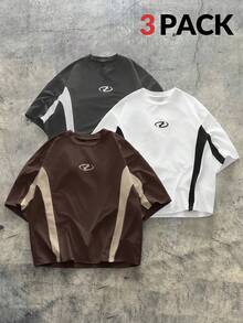 AXEPEAK 3件套男士圆领短袖撞色印花T恤 - 彩色 - 查看 2