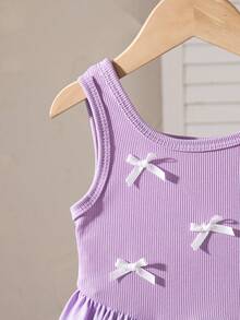 SHEIN Playful Pals Baby Girl Summer Waist Cinched Butterfly Decor Vintage Petal Sleeve Princess Dress Purple Dress Bowknot Dress Toddler Dresses Baby Dresses Girls Dresses - Purple - View 8