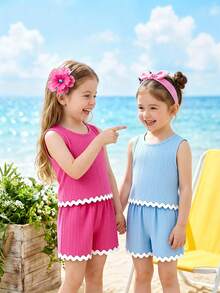 Elladie kids 女孩撞色圆领上衣和短裤休闲日常穿搭 - 彩色 - 查看 8