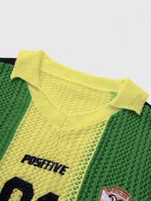 ROMWE MEN Street Life Men's Color Block Letter & Number Print Casual Versatile Daily Wear Knit Top - Multicolor - View 3