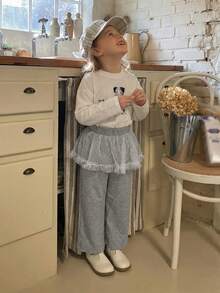 DAZY Baby Girls Casual Mesh Patchwork Korean Style 2 In 1 Bottom Toddler - Light Grey - View 1