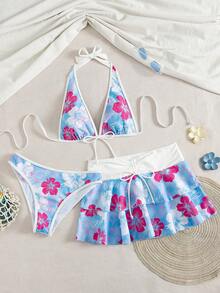 Bellisia Bộ bikini 3 mảnh mùa hè dành cho nữ, họa tiết hoa, kiểu dáng dự tiệc âm nhạc, váy yếm, phong cách thường ngày, thích hợp cho kỳ nghỉ. - Nhiều màu - Xem 5