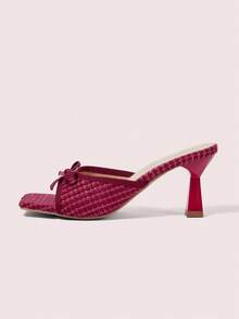 CUCCOO DOLLMOD Ladies Burgundy Square Toe Bow Wine Glass And Sandals, Cute Retro College Sweet Outfit - Burgundy - View 4