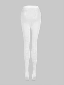 ROMWE 1双白色和黑色Y2K千禧辣妹戒指印花设计弹力袜/连裤袜，时尚简约百搭的女士长筒袜，适合日常通勤、约会、聚会、购物等场合。 - 白黑色 - 查看 5