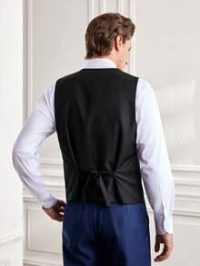 Officeau Men's Solid Color Versatile Business Casual Formal Classic Black Vest - Black - View 3