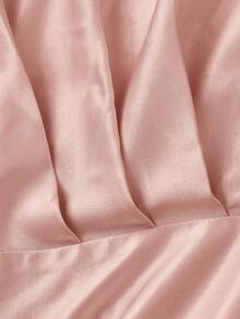 SHEIN MOD Đầm midi satin xếp ly tay ngắn cổ chữ V màu trơn cỡ lớn, thanh lịch - Bụi hồng - Xem 3