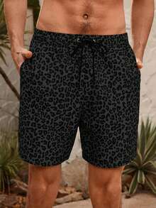 Manfinity VDAYZ Men's Leopard Print Drawstring Waist Pocket Beach Shorts, Vacation Style - Multicolor - View 5