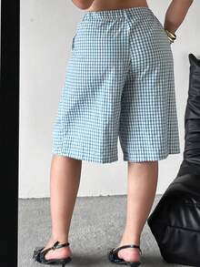 POPSWAY Pantalones rectos de pierna suelta de largo medio a cuadros - Multicolor - Ver 2