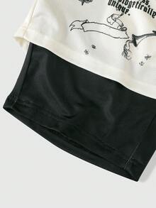 ROMWE MEN Anime Men's Gothic Print 2 In 1 Sports Shorts, Suitable For Everyday Wear In Spring And Summer - Khaki - View 5