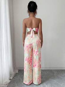 SHEIN Tall Bộ đồ 2 món gồm áo croptop buộc dây cổ và chân váy in họa tiết, thanh lịch và lãng mạn cho kỳ nghỉ. - Nhiều màu - Xem 2