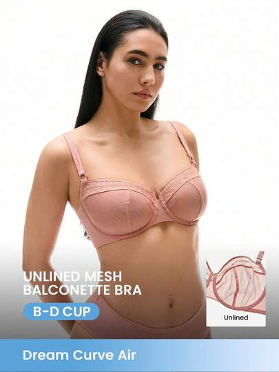 LUVLETTE Dream Curve Air Unlined Balconette Breathable Minimizer Earth Tone Sheer Mesh & Lace Women Bra