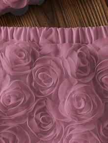 两件套女婴时尚甜美3D玫瑰花瓣纹理柔软网纱荷叶边袖纽扣前襟轻薄半身裙上衣夏季上衣衬衫背心夏季连衣裙套装服装套装两件套复活节派对生日节日活动春夏秋季 - 紫色 - 查看 7