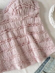 少女粉色纹理吊带背心，休闲日常时尚百搭甜美可爱亲子装，适合外出露营 - 粉色 - 查看 3