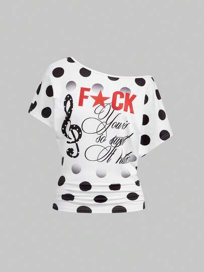 ROMWE J-Fashion Camiseta de mujer con estampado de notas musicales kawaii, linda y relajada