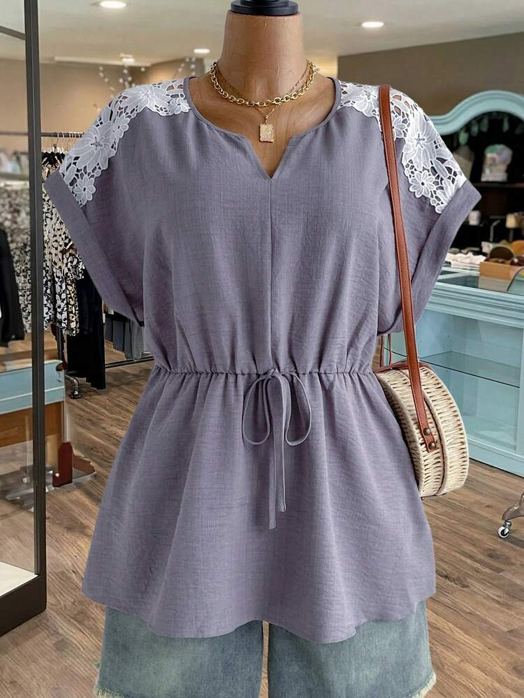 Plus Size Women Lace Trim Ruffle Casual Versatile Daily Wear Blouse