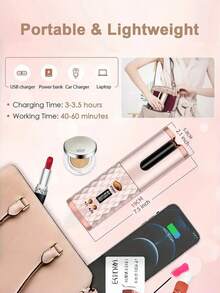 Teckwe 无线电动卷发器，便携式，旅行家用两相宜，6档定时6档温度，LED指示灯，无线自动卷发器，可打造卷发或波浪发型，内置两节2000mAh电池 - 彩色 - 查看 6
