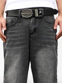 Chillumni Men's Grey Embroidered Casual Loose Fit Jeans Grey Baggy Jeans - Grey - View 7