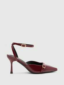CUCCOO BIZCHIC Giày nữ, giày cao gót nhọn màu đỏ tía, quai ngang mắt cá chân, kiểu dáng gợi cảm, đa năng, phù hợp đi làm, giày cao gót hở gót, giày nữ. - Màu Đỏ Sâu - Xem 2