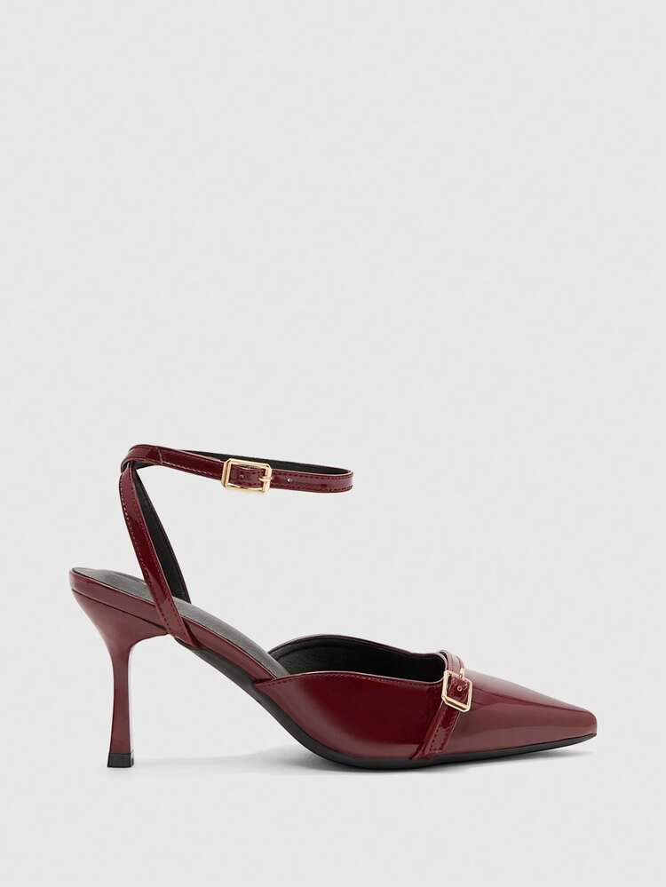 CUCCOO BIZCHIC Women Shoes Women's Pointed Stiletto Burgundy Ankle Strap Sexy Fashion Versatile Commuter Women's High Heel Shoes Slingback Shoes Women's Shoes