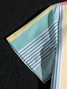 SHEIN Mirajuku 2件套男童条纹单排扣口袋短袖衬衫和休闲短裤 - 綠色 - 查看 8
