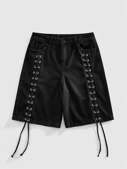 ROMWE MEN Męskie luźne szorty dżinsowe ze ściągaczem